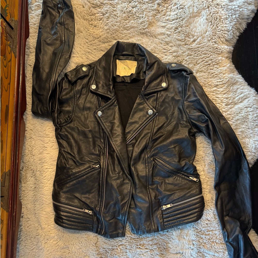 Maje Black Leather Biker Jacket